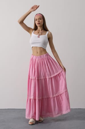 JANES Dantel Detaylı Etek - Pembe