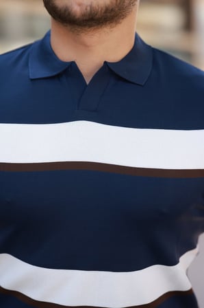 JANES Erkek şerit Desenli Hemşire Yaka Kısa Kollu Tişört