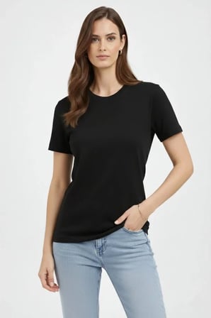JANES Bisiklet Yaka Tişört Regular Kalıp Basic Pamuklu Günlük Kullanım T-shirt - Siyah