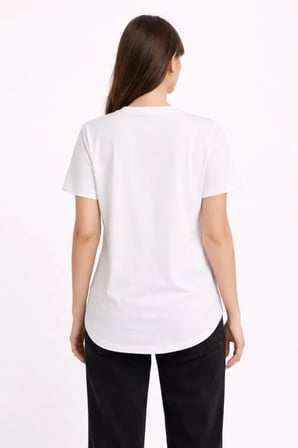 JANES Basic T-Shirt Kısa Kol Bisiklet Yaka Oval Kesim Tişört - Beyaz