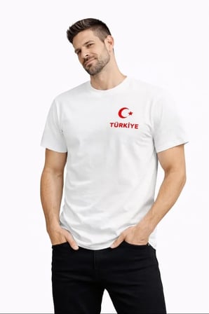 JANES Erkek TÜRKİYE Ay Yıldız Baskılı Taraftar Forma T-Shirt - Beyaz