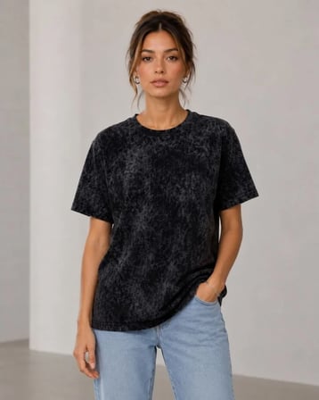 JANES Yıkamalı Washed Effect Tişört Bisiklet Yaka Sokak Stil Kısa Kol T-Shirt - Siyah