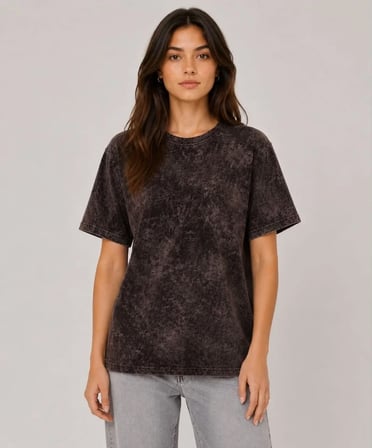 JANES Yıkamalı Washed Effect Tişört Bisiklet Yaka Sokak Stil Kısa Kol T-Shirt - Siyah