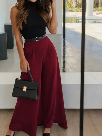 JANES Kadın Yüksek Bel Kemerli Double Kumaş Palazzo Pantolon