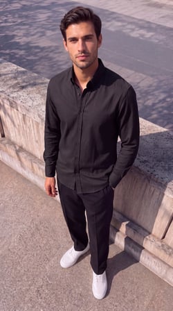 JANES Erkek Standart Kesim Gabardin Kumaş Uzun Kollu Gömlek