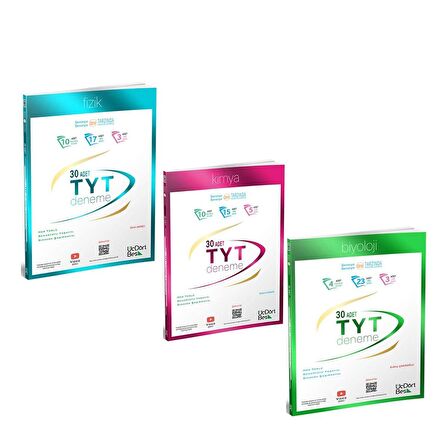 Üç Dört Beş TYT Fizik Kimya ve Biyoloji Deneme Seti 3 Kitap