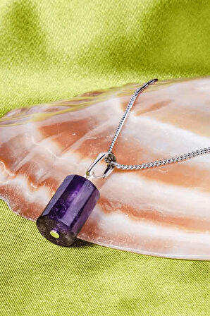 Sertifikalı Yüksek Kalite Fasetli Doğal Ametist Taşı Kolye Doğal Mor Ametist Renk 50 cm Kahverengi Renk 50 cm Beden