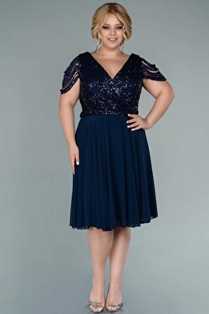 Üstü Pullu Kısa Şifon Büyük Beden Abiye ABK1376