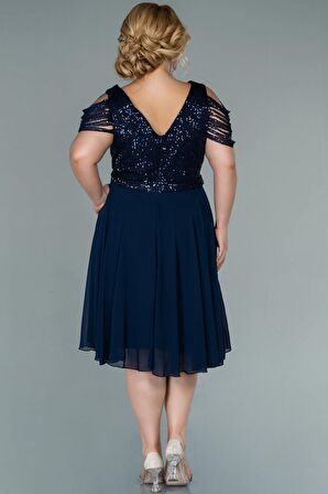 Üstü Pullu Kısa Şifon Büyük Beden Abiye ABK1376