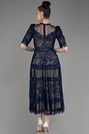 Kısa Kol Midi Dantel Büyük Beden Abiye ABK1396