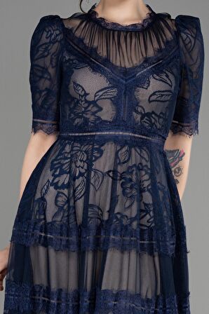 Kısa Kol Midi Dantel Büyük Beden Abiye ABK1396