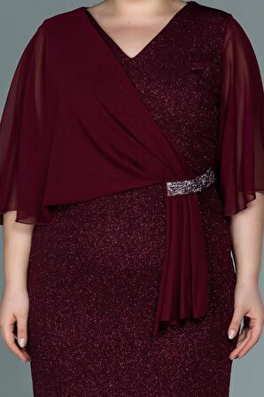 Kısa Kol Simli Midi Büyük Beden Abiye ABK1610