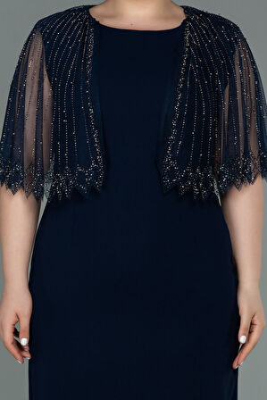 Taşlı Şal Detay Midi Büyük Beden Abiye ABK1662