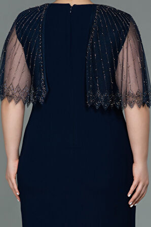 Taşlı Şal Detay Midi Büyük Beden Abiye ABK1662