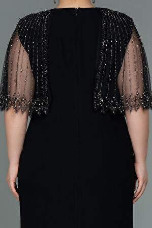 Taşlı Şal Detay Midi Büyük Beden Abiye ABK1662