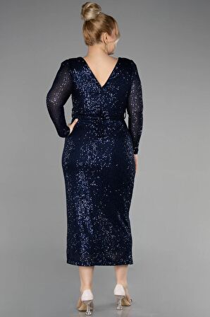 Uzun Kol Midi Pullu Büyük Beden Abiye ABK1956