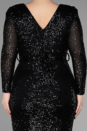 Uzun Kol Midi Pullu Büyük Beden Abiye ABK1956