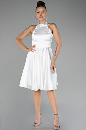 Halter Yaka Kısa Saten Davet Elbisesi ABK2112