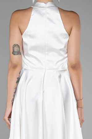 Halter Yaka Kısa Saten Davet Elbisesi ABK2112