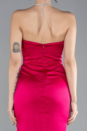 Straplez Mini Saten Davet Elbisesi ABK2175