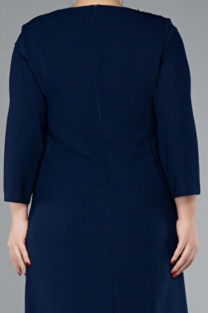 Kapri Kol Taşlı Midi Büyük Beden Davet Elbisesi ABK2197