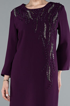 Kapri Kol Taşlı Midi Büyük Beden Davet Elbisesi ABK2197