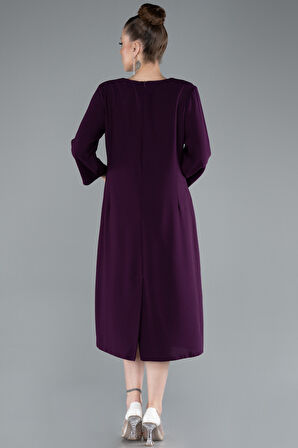 Kapri Kol Taşlı Midi Büyük Beden Davet Elbisesi ABK2197