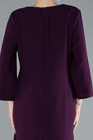 Kapri Kol Taşlı Midi Büyük Beden Davet Elbisesi ABK2197