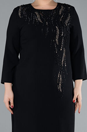 Kapri Kol Taşlı Midi Büyük Beden Davet Elbisesi ABK2197