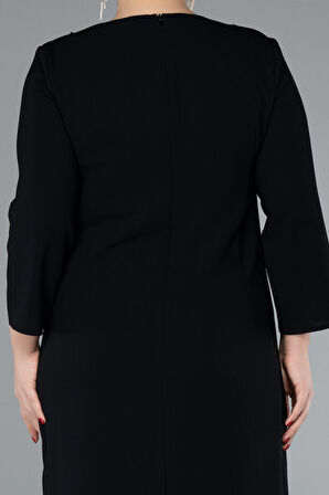 Kapri Kol Taşlı Midi Büyük Beden Davet Elbisesi ABK2197