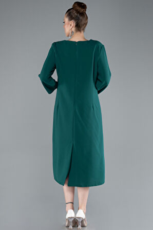 Kapri Kol Taşlı Midi Büyük Beden Davet Elbisesi ABK2197