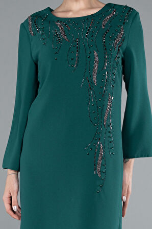 Kapri Kol Taşlı Midi Büyük Beden Davet Elbisesi ABK2197