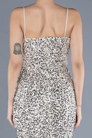 Askılı Midi Pullu Gece Elbisesi ABK2223