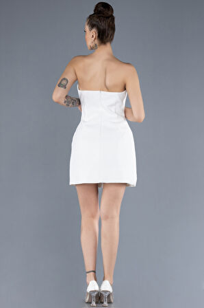Straplez Taşlı Mini Gece Elbisesi ABK2232