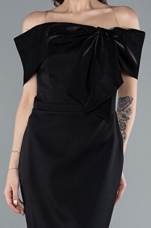 Saten Kayık Yaka Midi Davet Elbisesi ABK2263