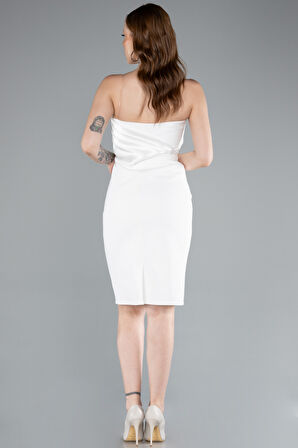 Saten Straplez Yaka Kısa Davet Elbisesi ABK2306