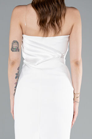 Saten Straplez Yaka Kısa Davet Elbisesi ABK2306