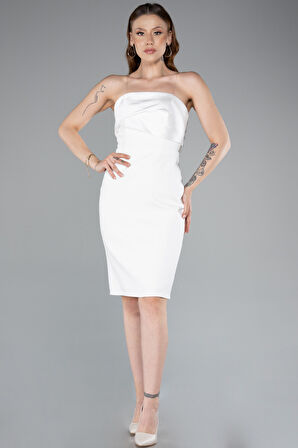 Saten Straplez Yaka Kısa Davet Elbisesi ABK2306