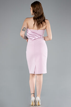 Saten Straplez Yaka Kısa Davet Elbisesi ABK2306