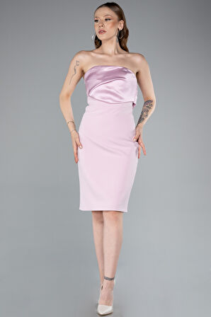 Saten Straplez Yaka Kısa Davet Elbisesi ABK2306