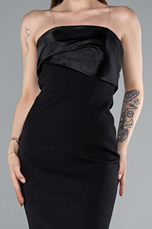 Saten Straplez Yaka Kısa Davet Elbisesi ABK2306