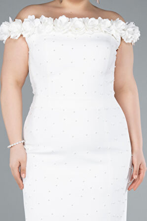 Kayık Yaka Midi Büyük Beden Davet Elbisesi ABK2318