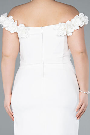 Kayık Yaka Midi Büyük Beden Davet Elbisesi ABK2318