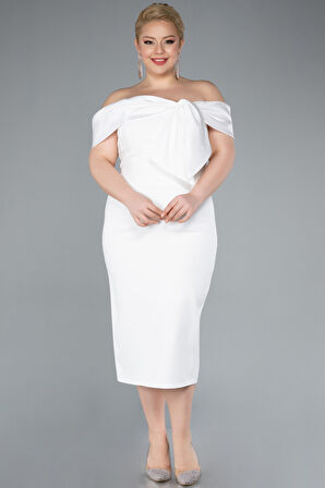 Kayık Yaka Midi Büyük Beden Davet Elbisesi ABK2321