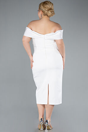 Kayık Yaka Midi Büyük Beden Davet Elbisesi ABK2321