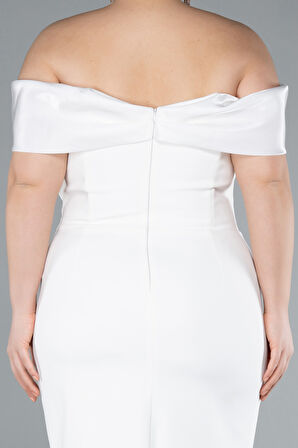 Kayık Yaka Midi Büyük Beden Davet Elbisesi ABK2321