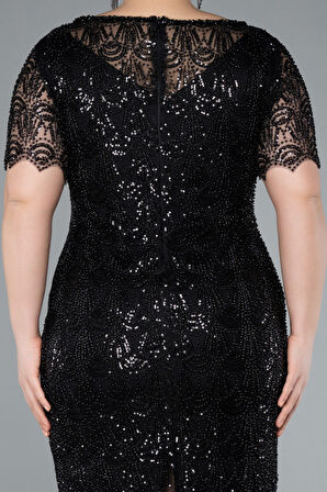 Kısa Kol Midi Boncuklu Büyük Beden Abiye Elbise ABK2330