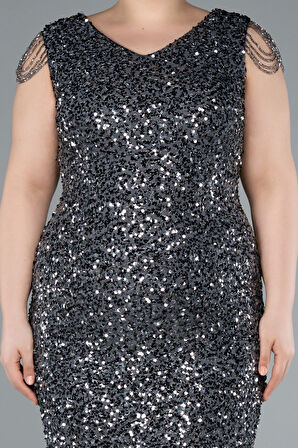 Kolları Boncuklu Midi Pullu Büyük Beden Abiye ABK2331