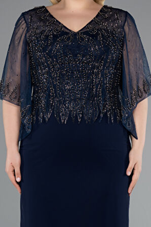 Taşlı V Yaka Kapri Kol Midi Büyük Beden Abiye ABK2333