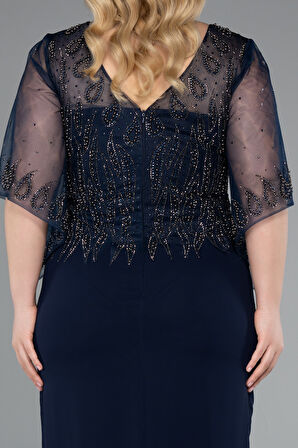 Taşlı V Yaka Kapri Kol Midi Büyük Beden Abiye ABK2333